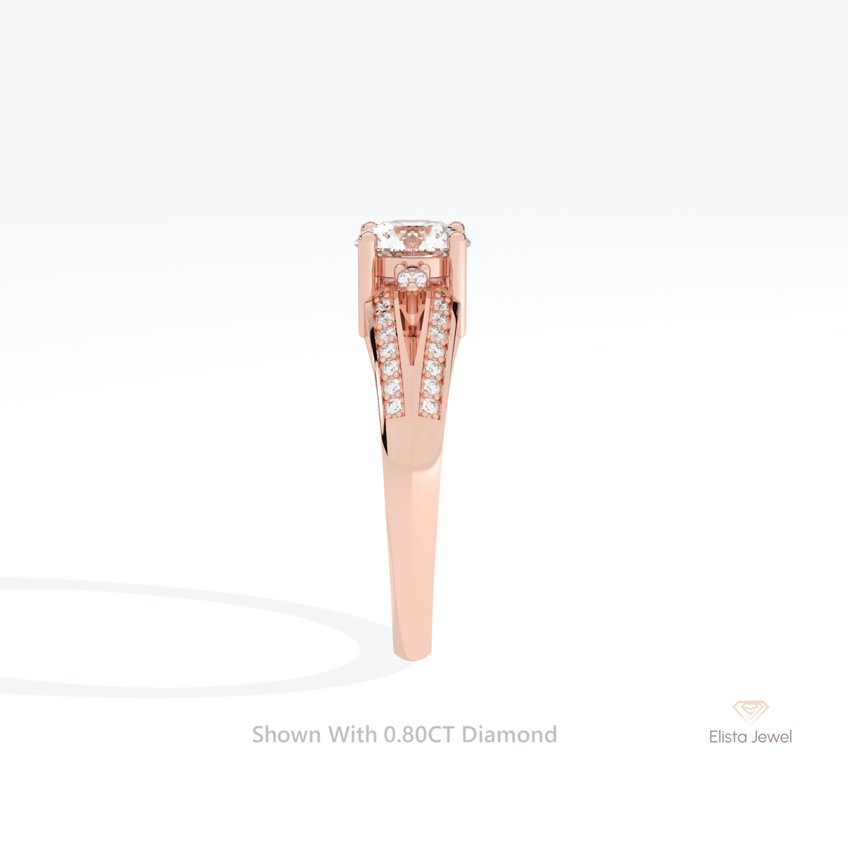Round Cut Accent Engagement Lab Grown Diamond Ring in 14K White Gold - Top View