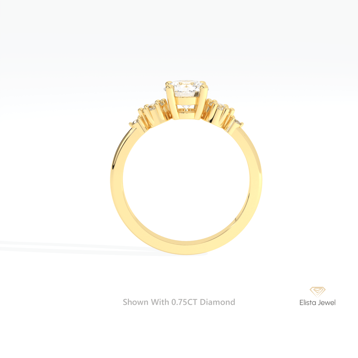 Round Cut Accent Engagement Lab Grown Diamond Ring in 14K White Gold - Top View