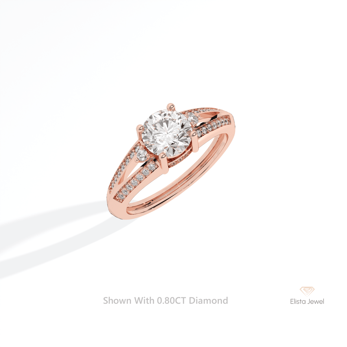 Round Cut Accent Engagement Lab Grown Diamond Ring in 10K Yellow Gold - Side View