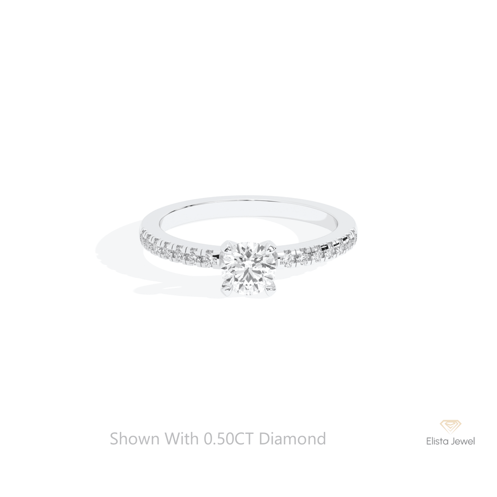 Round Cut Accent Engagement Lab Grown Diamond Ring in 14K Yellow Gold - Detail View