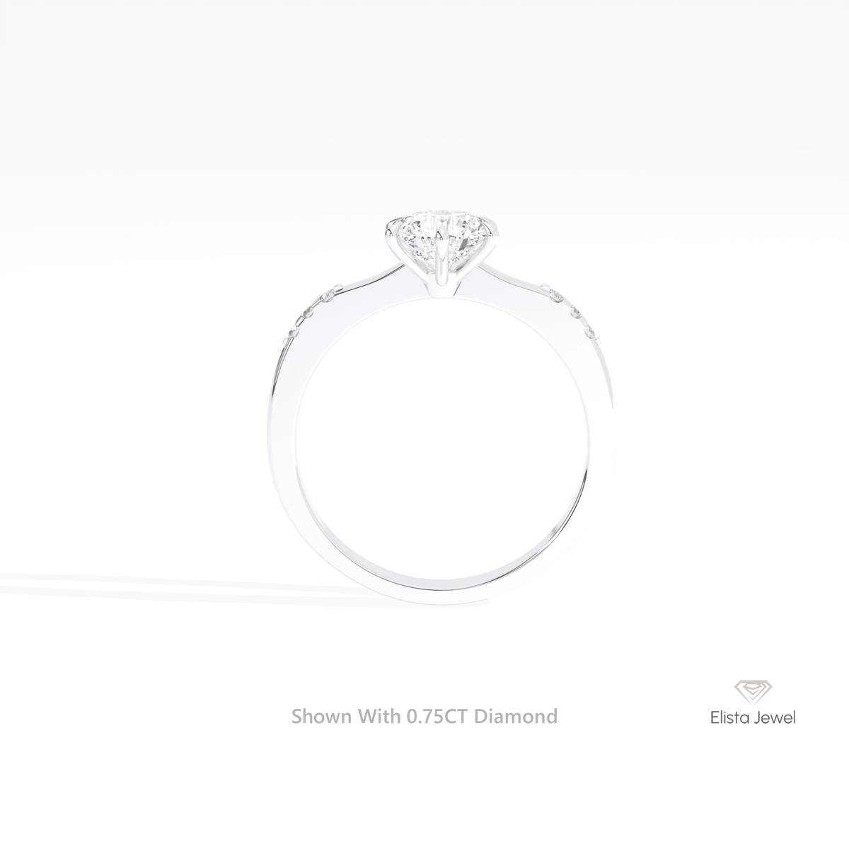 Round Cut Accent Engagement Lab Grown Diamond Ring in 18K White Gold - Close-up View