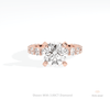 Round Cut Accent Engagement Lab Grown Diamond Ring in 18K Rose Gold - Ring on Hand View