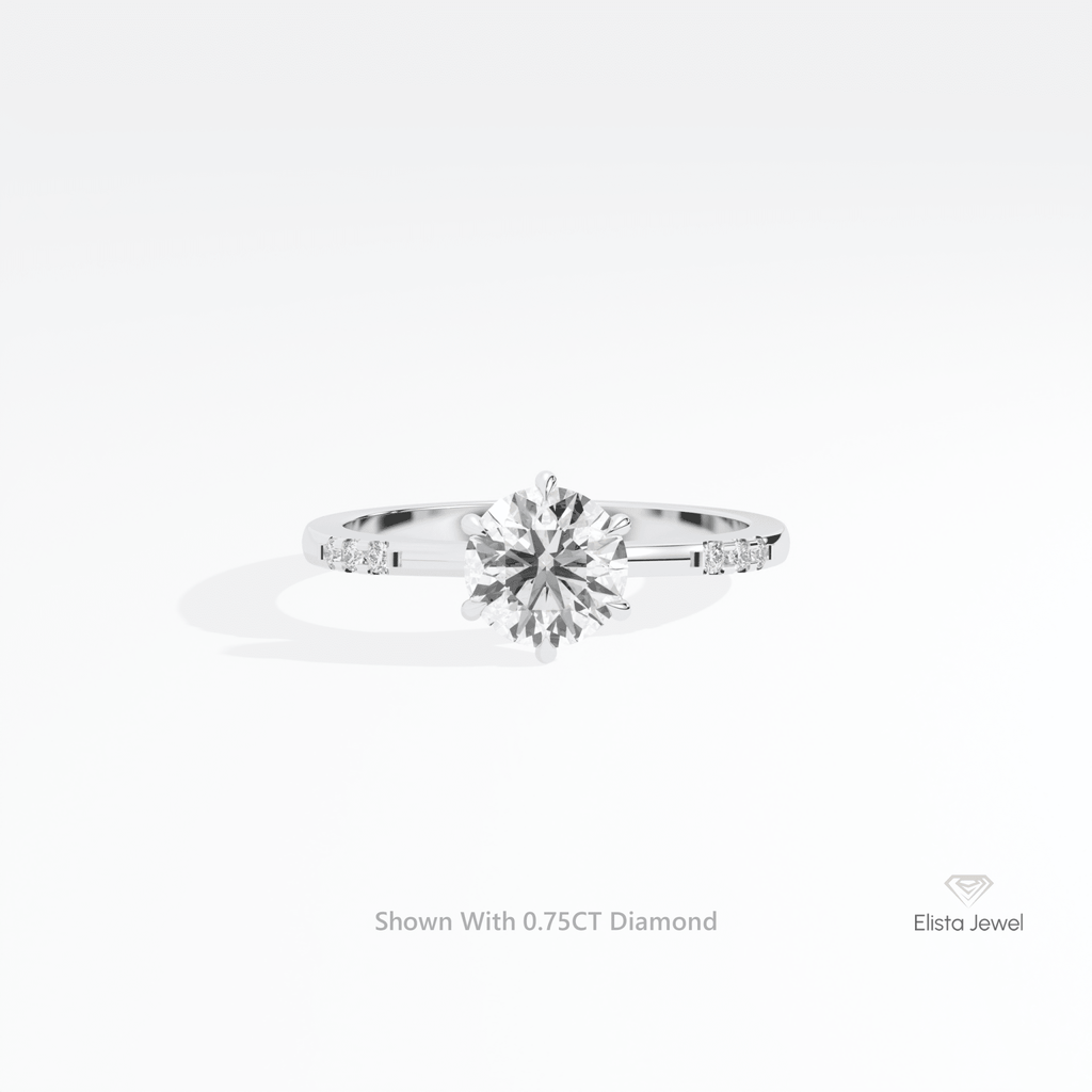 Round Cut Accent Engagement Lab Grown Diamond Ring in 14K Yellow Gold - Detail View