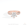Round Cut Accent Engagement Lab Grown Diamond Ring in 18K Rose Gold - Ring on Hand View