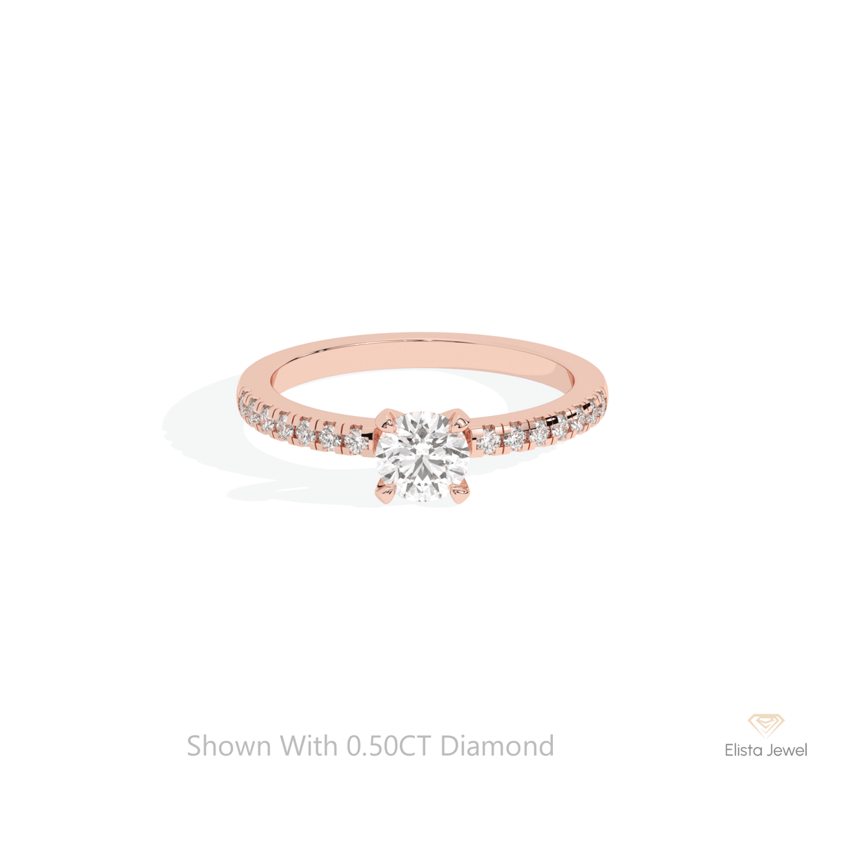 Round Cut Accent Engagement Lab Grown Diamond Ring in 10K White Gold - Front View