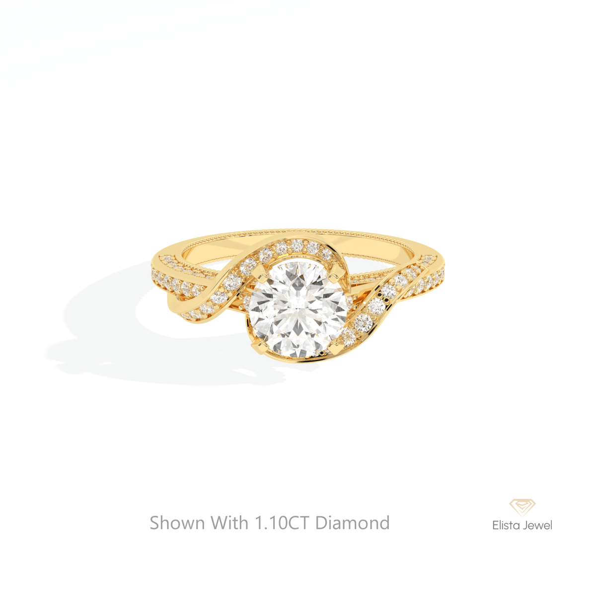 Round Cut Accent Engagement Lab Grown Diamond Ring in 10K White Gold - Front View