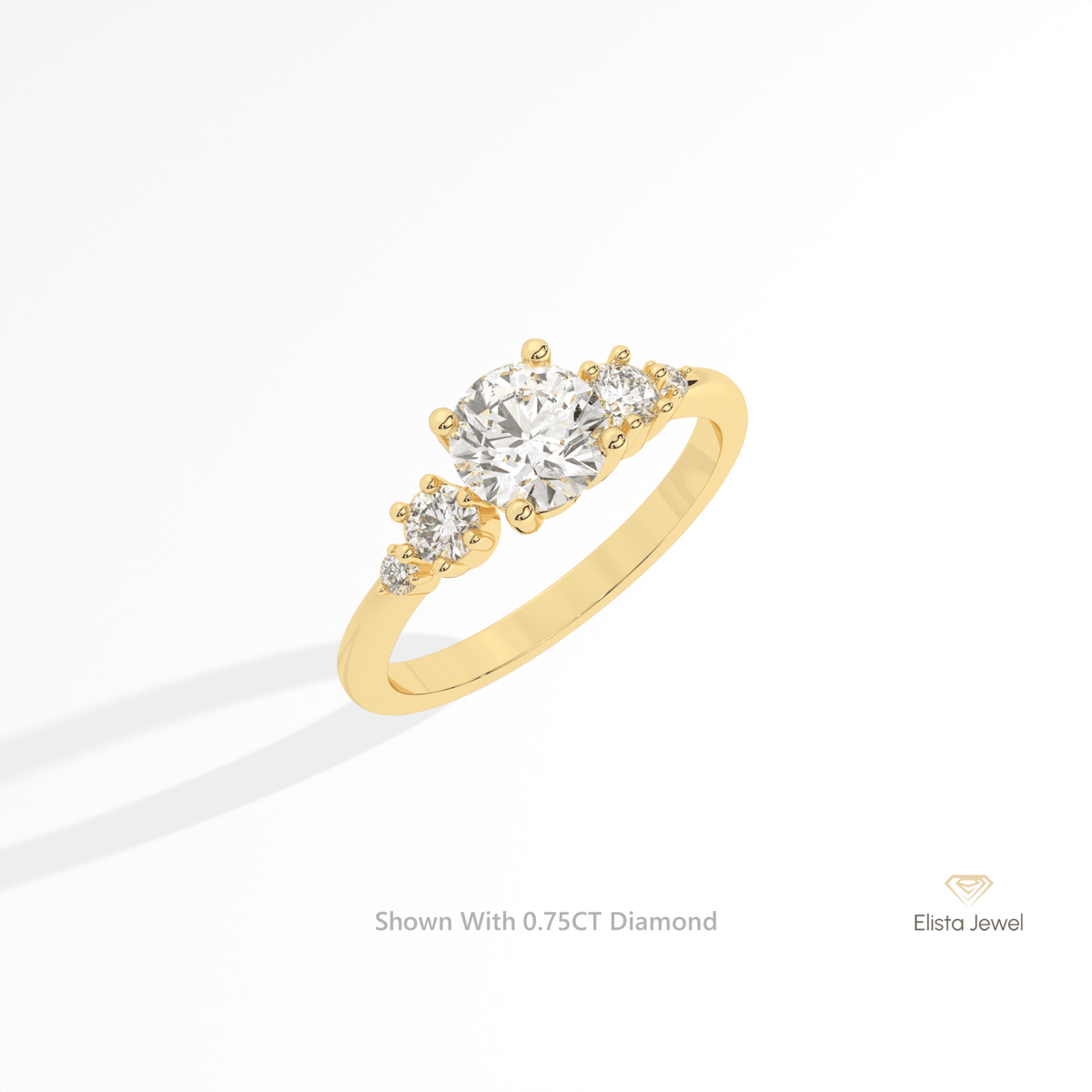 Round Cut Accent Engagement Lab Grown Diamond Ring in 10K Rose Gold - Angled View