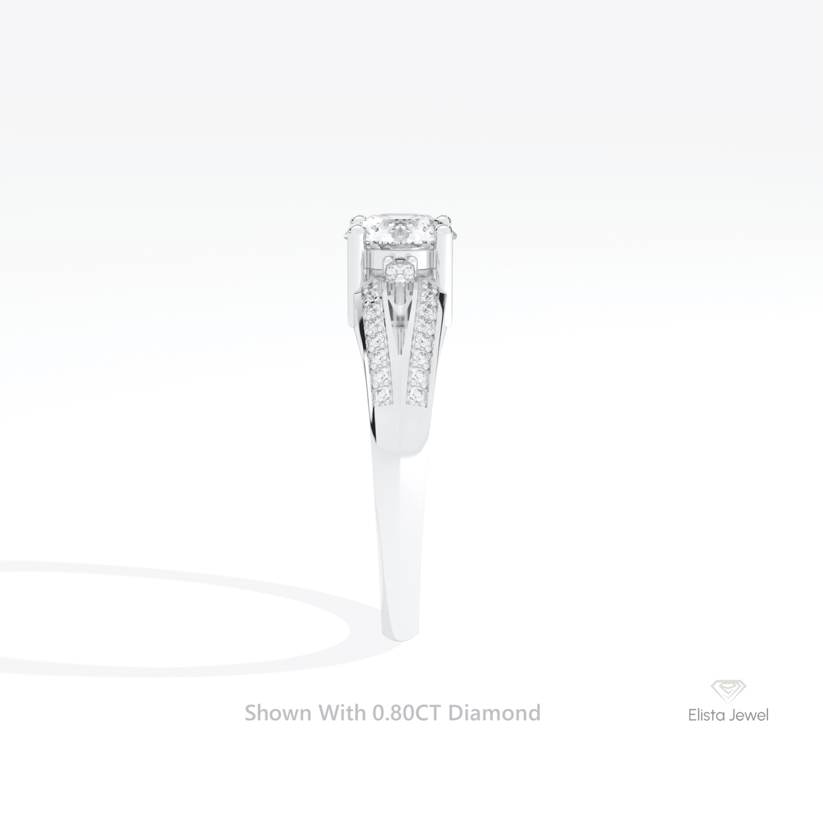 Round Cut Accent Engagement Lab Grown Diamond Ring in 18K Yellow Gold - Perspective View