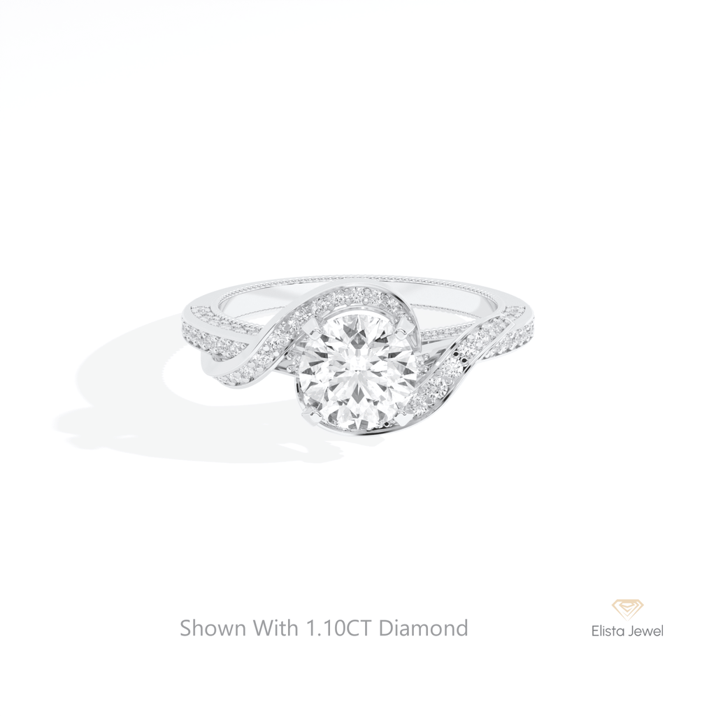 Round Cut Accent Engagement Lab Grown Diamond Ring in 14K Yellow Gold - Detail View