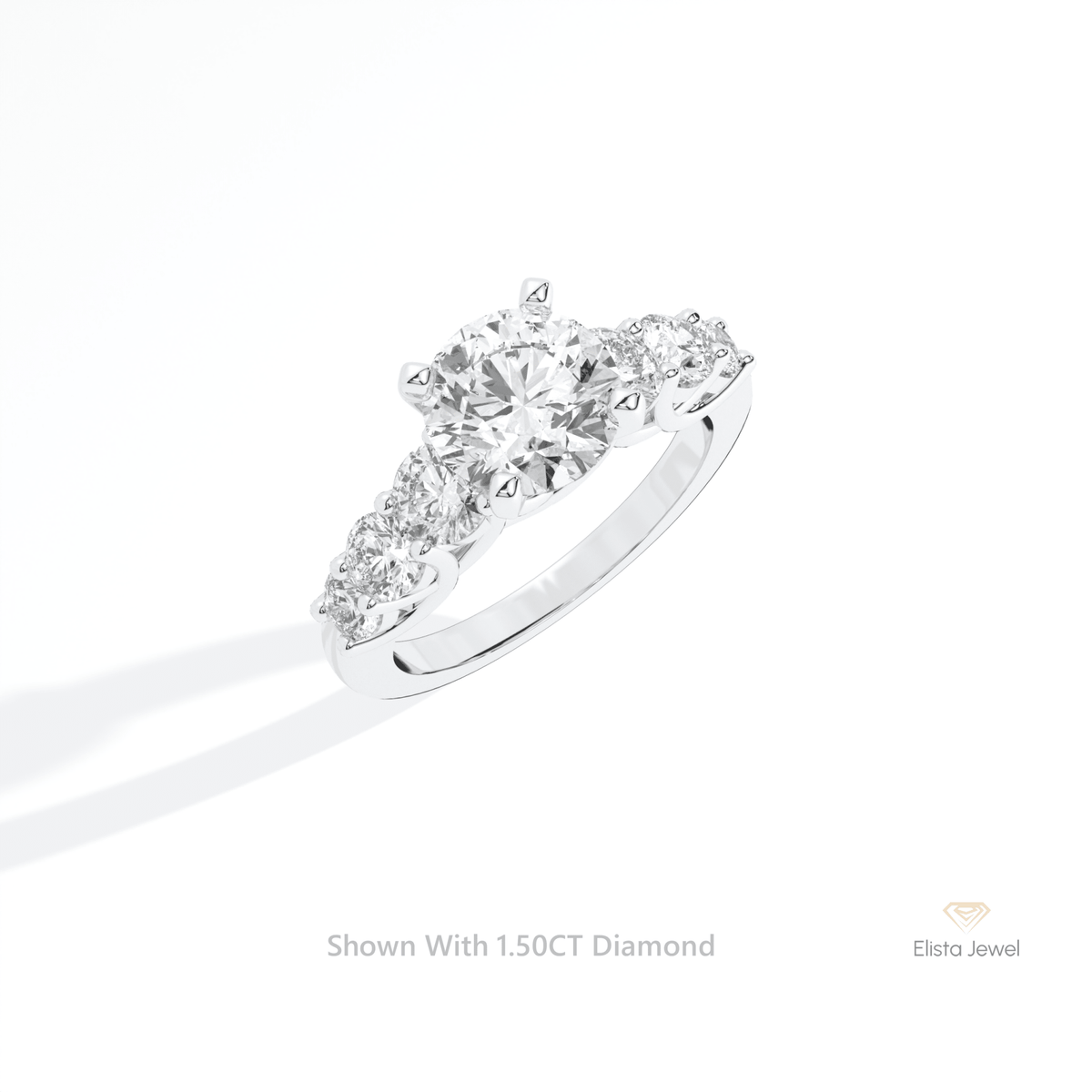 Round Cut Accent Engagement Lab Grown Diamond Ring in 14K Rose Gold - Profile View
