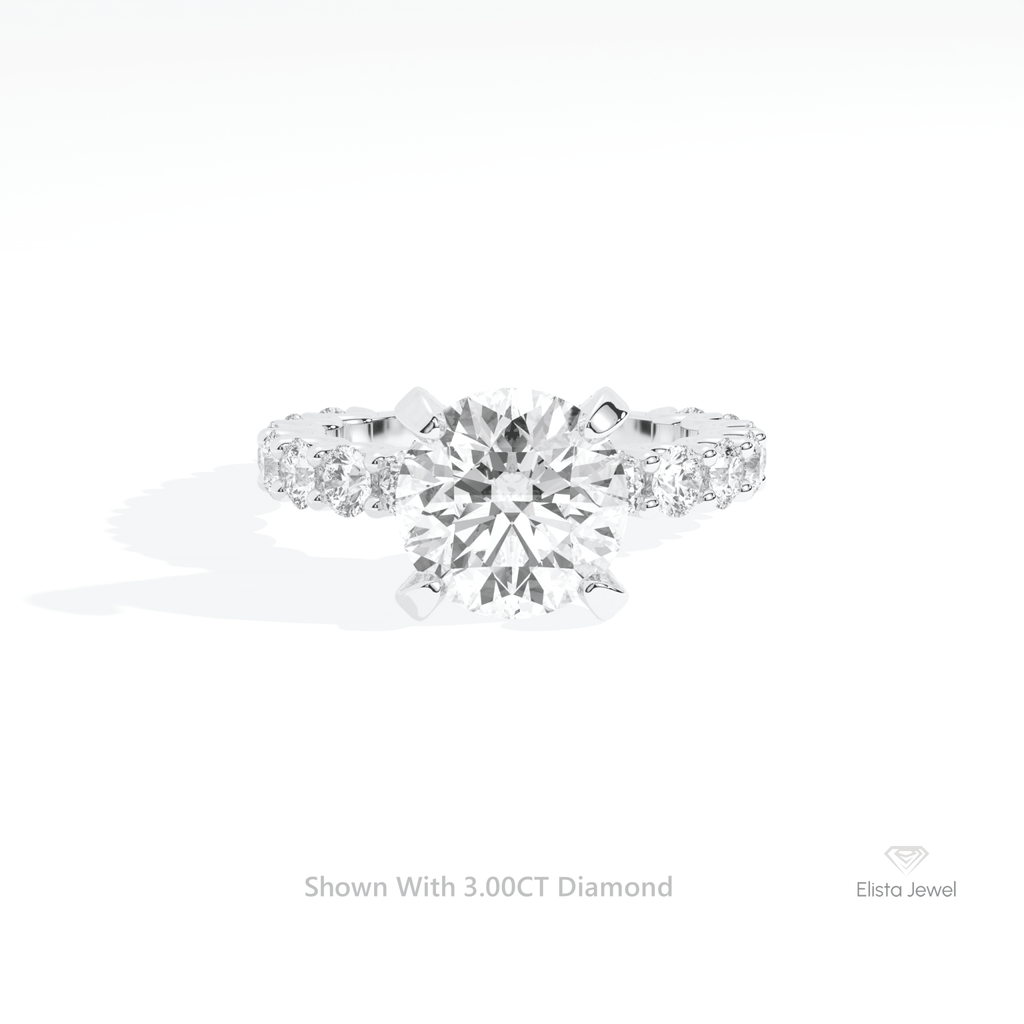 Round Cut Accent Engagement Lab Grown Diamond Ring in 14K Yellow Gold - Detail View