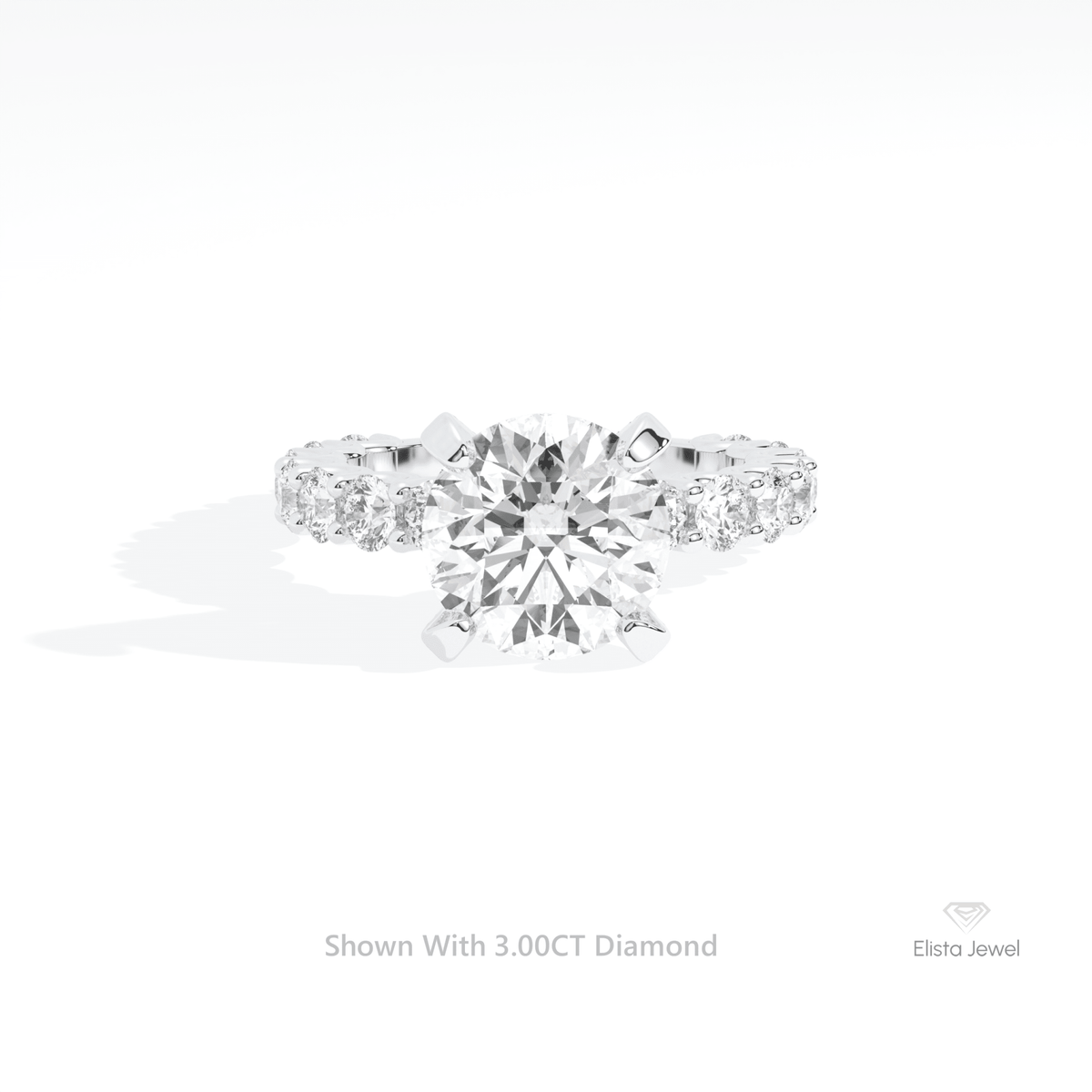 Round Cut Accent Engagement Lab Grown Diamond Ring in 14K Yellow Gold - Detail View