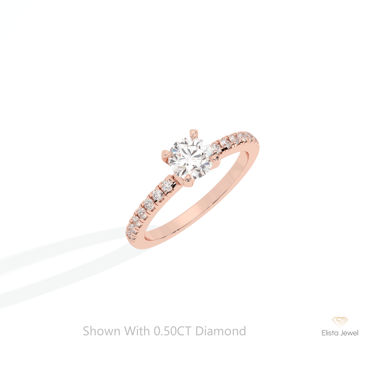 Round Cut Accent Engagement Lab Grown Diamond Ring in 10K Yellow Gold - Side View