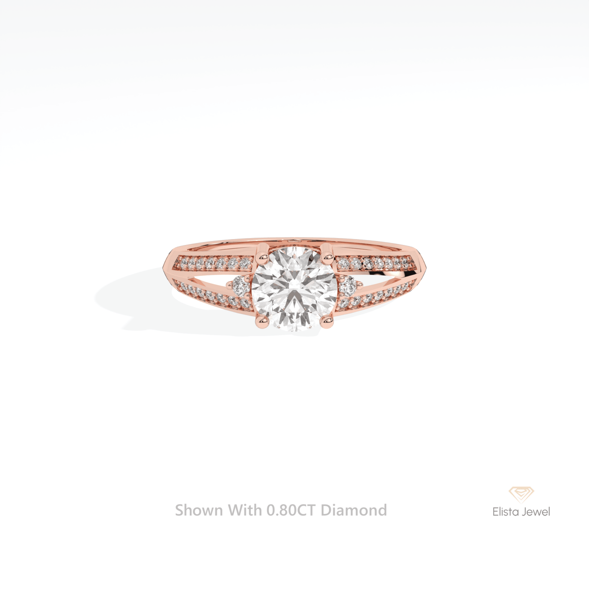 Round Cut Accent Engagement Lab Grown Diamond Ring in 10K White Gold - Front View