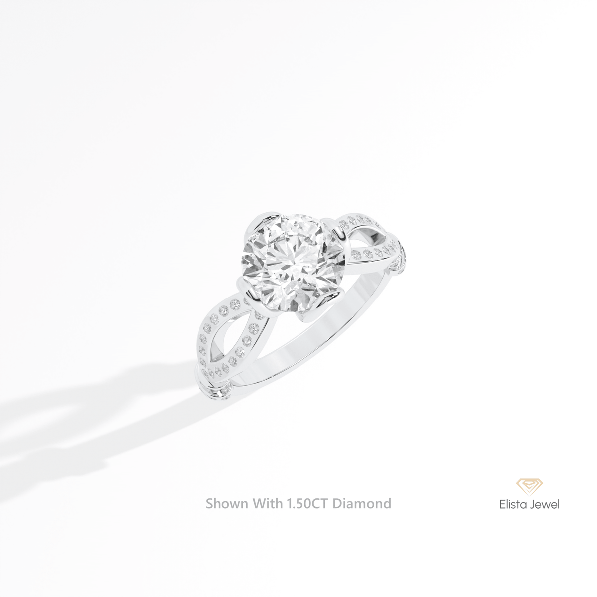 Round Cut Accent Wedding Lab Grown Diamond Ring in 14K Rose Gold - Profile View