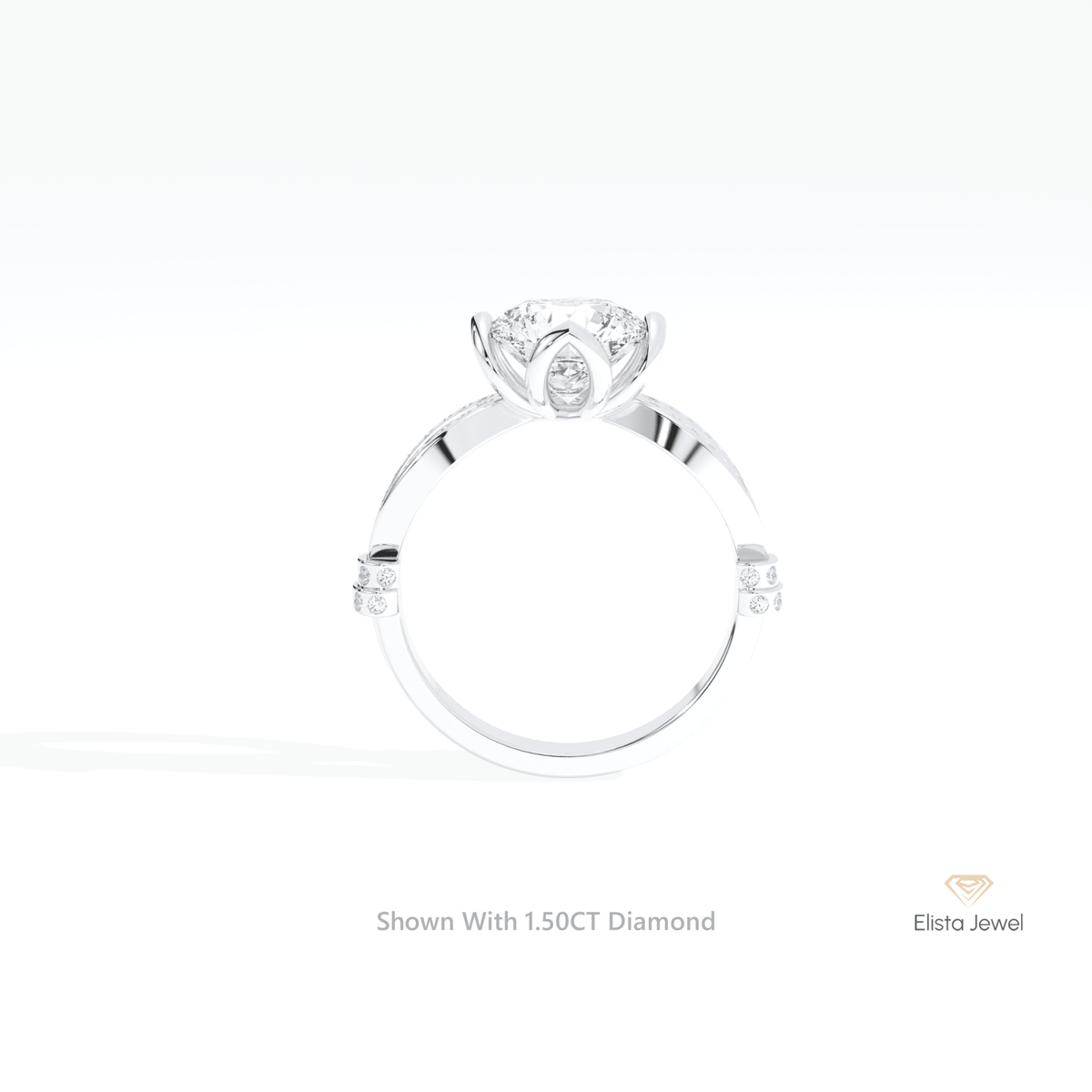 Round Cut Accent Wedding Lab Grown Diamond Ring in 18K White Gold - Close-up View