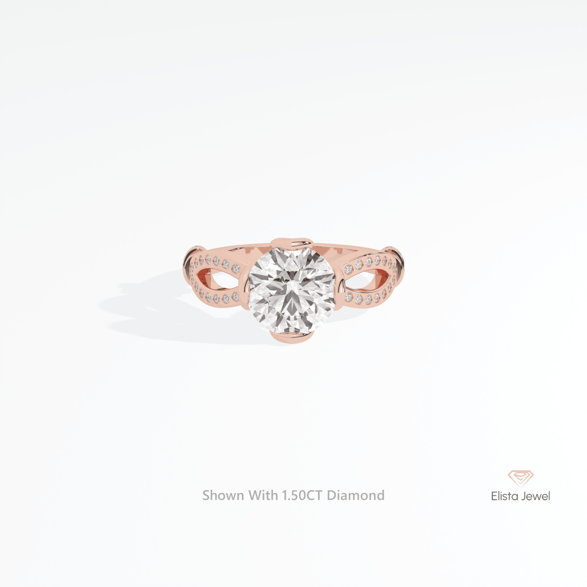 Round Cut Accent Wedding Lab Grown Diamond Ring in 10K White Gold - Front View