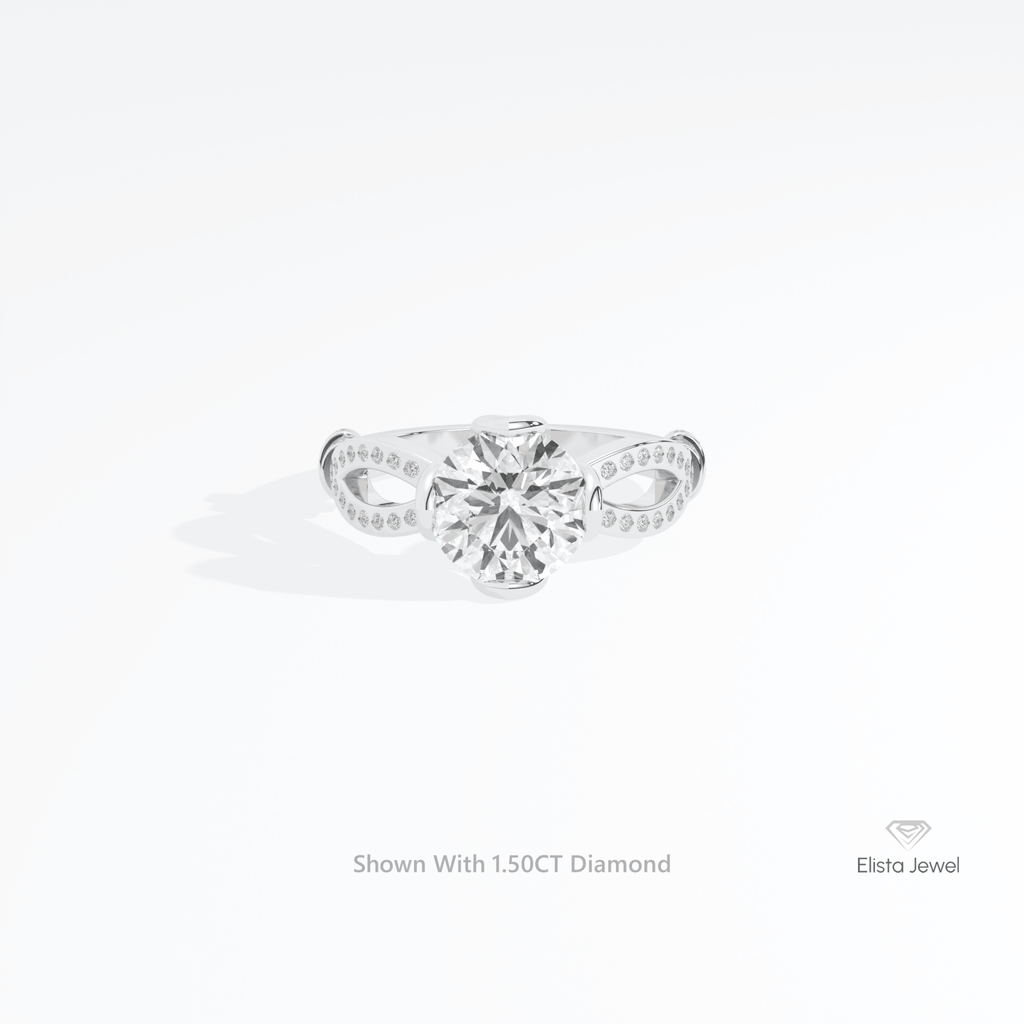 Round Cut Accent Wedding Lab Grown Diamond Ring in 14K Yellow Gold - Detail View