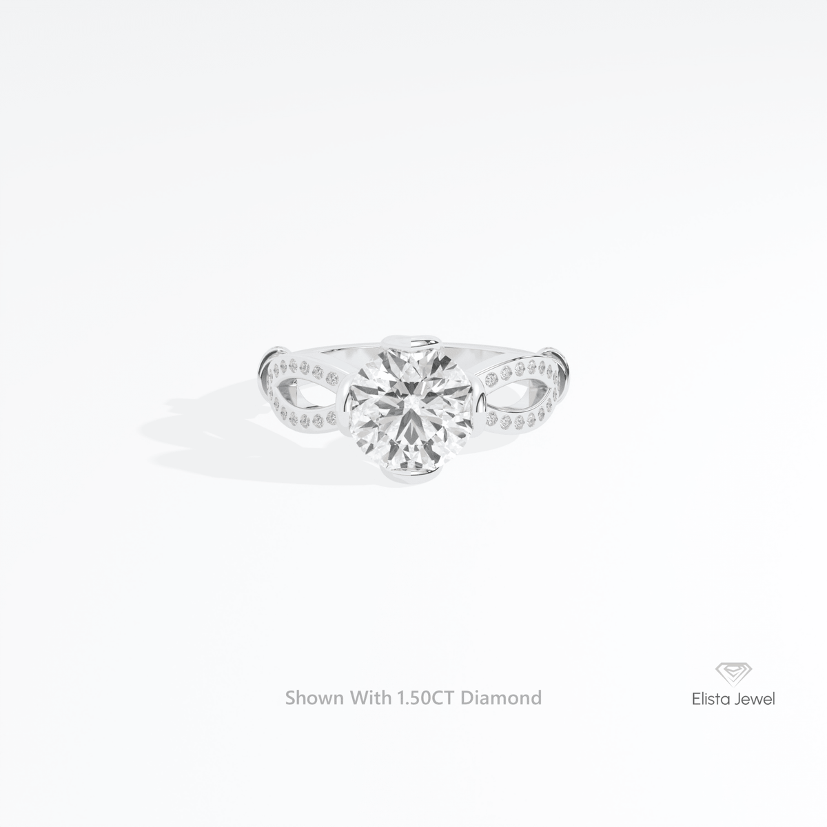 Round Cut Accent Wedding Lab Grown Diamond Ring in 14K Yellow Gold - Detail View