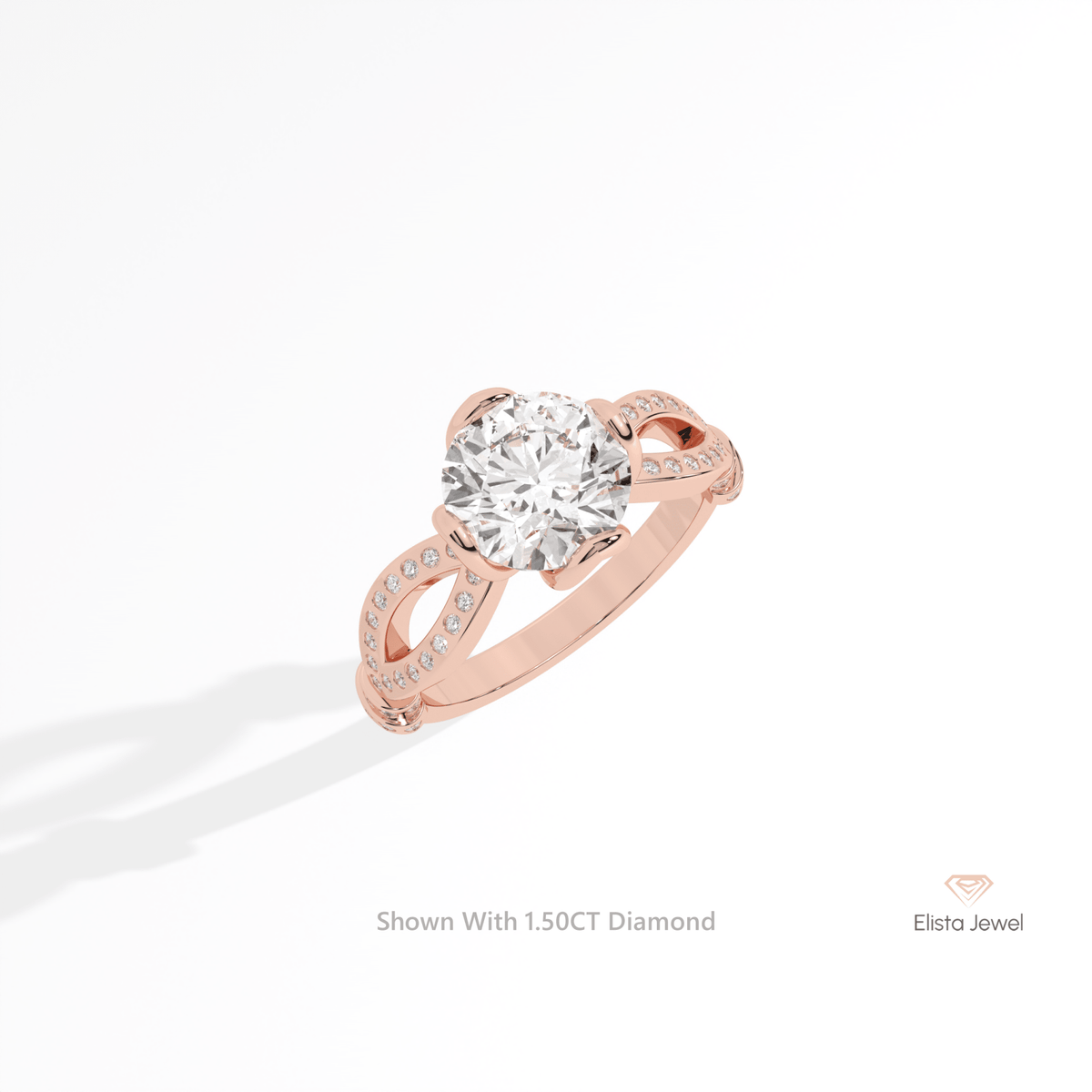 Round Cut Accent Wedding Lab Grown Diamond Ring in 10K Yellow Gold - Side View