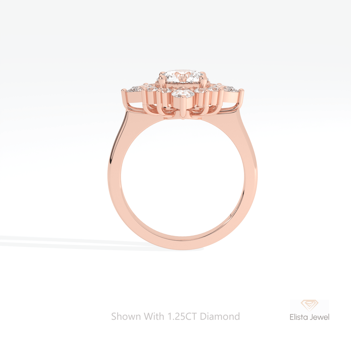 Round Cut Art Deco Engagement Lab Grown Diamond Ring in 10K Rose Gold - Angled View