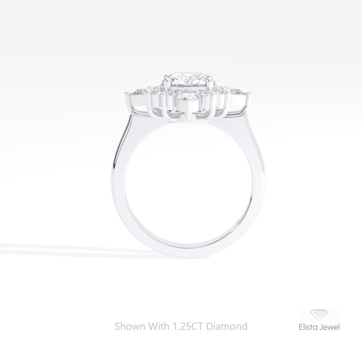 Round Cut Art Deco Engagement Lab Grown Diamond Ring in 18K White Gold - Close-up View