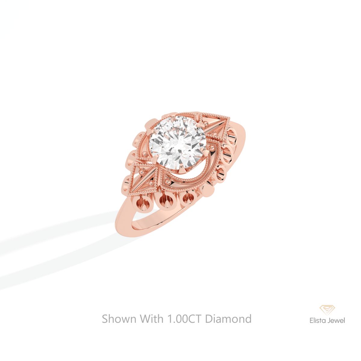 Round Cut Art Deco Engagement Lab Grown Diamond Ring in Platinum - Lifestyle View