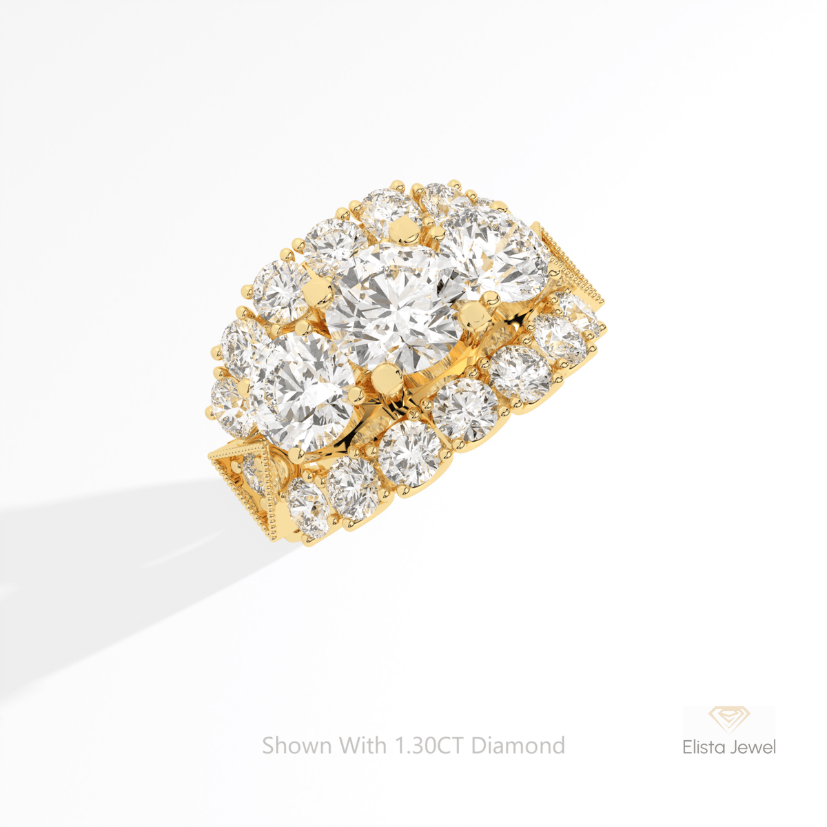 Round Cut Art Deco Wedding Lab Grown Diamond Ring in 10K Yellow Gold - Side View