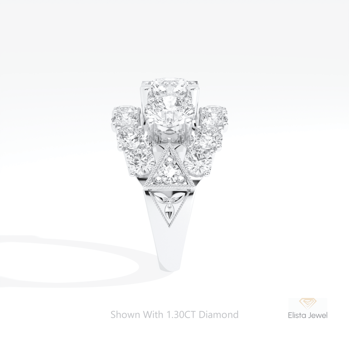 Round Cut Art Deco Wedding Lab Grown Diamond Ring in 18K Yellow Gold - Perspective View