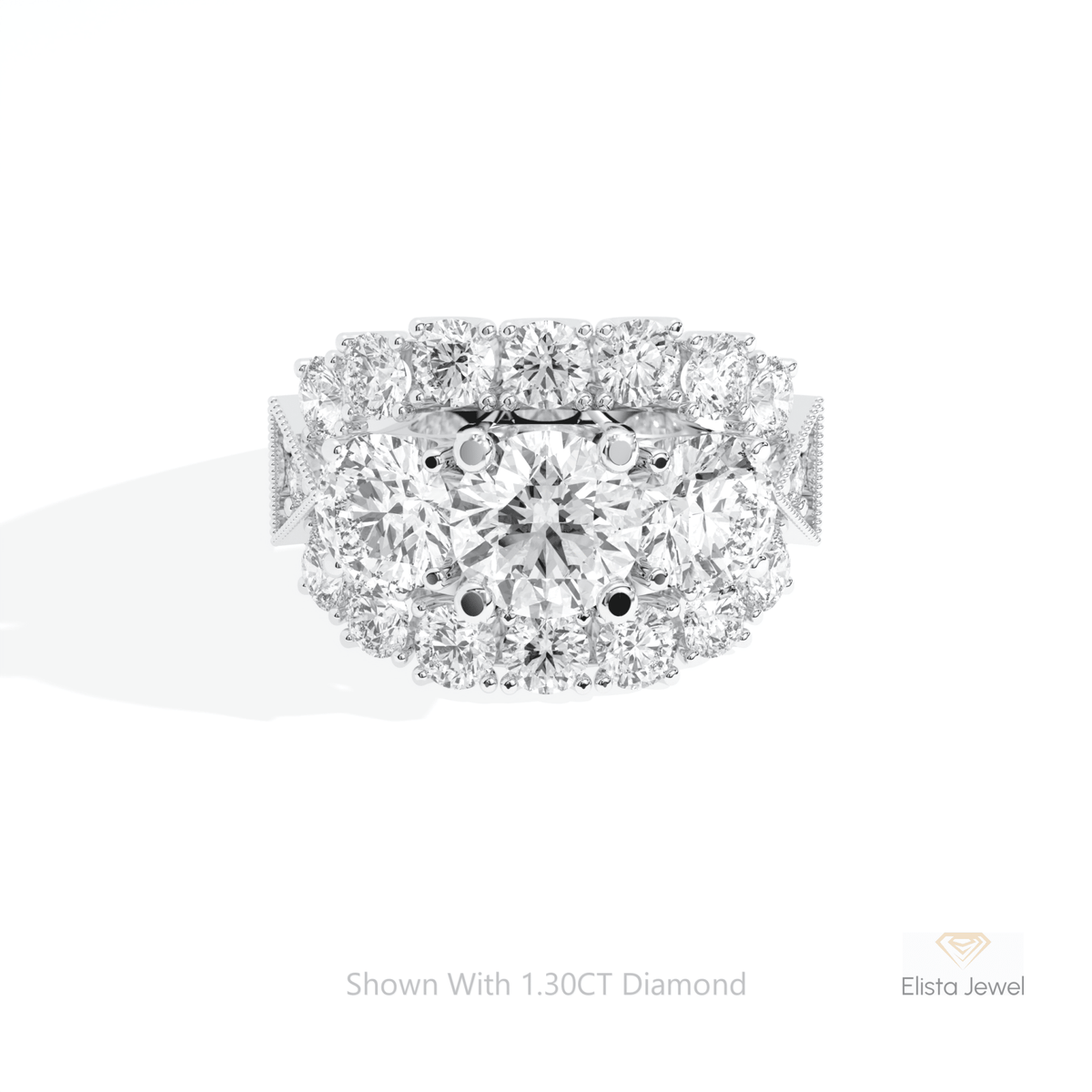 Round Cut Art Deco Wedding Lab Grown Diamond Ring in 14K Yellow Gold - Detail View