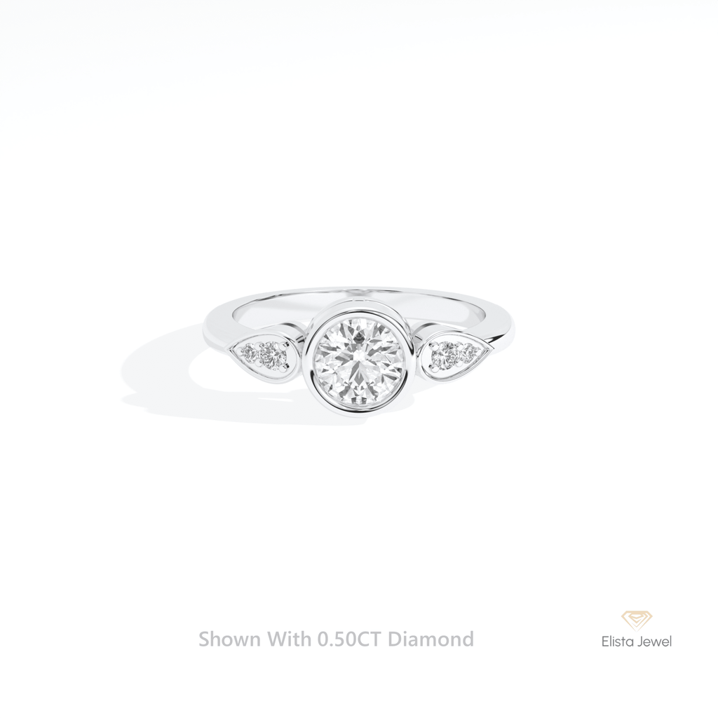 Round Cut Bezel Accent Engagement Lab Grown Diamond Ring in 14K Yellow Gold - Detail View