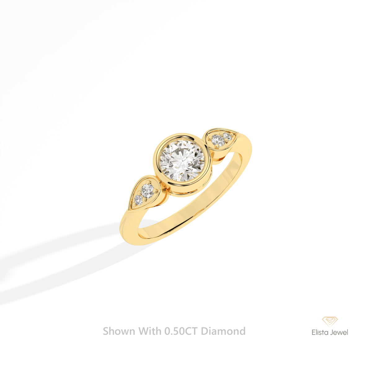Round Cut Bezel Accent Engagement Lab Grown Diamond Ring in Platinum - Lifestyle View