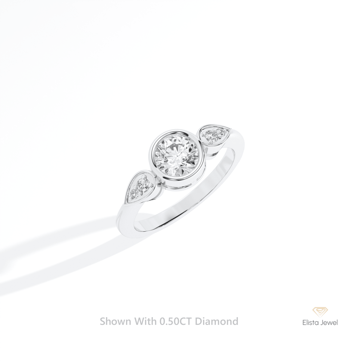 Round Cut Bezel Accent Engagement Lab Grown Diamond Ring in 14K Rose Gold - Profile View
