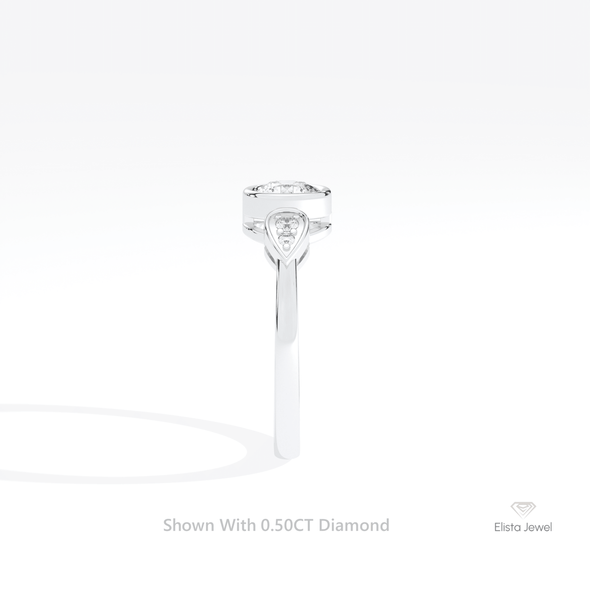 Round Cut Bezel Accent Engagement Lab Grown Diamond Ring in 18K Yellow Gold - Perspective View