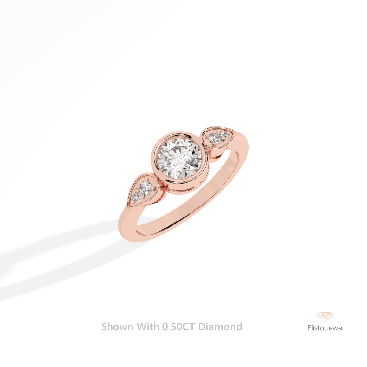 Round Cut Bezel Accent Engagement Lab Grown Diamond Ring in 10K Yellow Gold - Side View