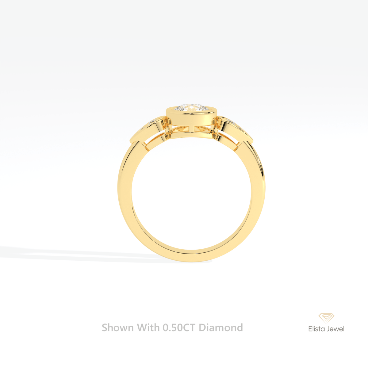 Round Cut Bezel Accent Engagement Lab Grown Diamond Ring - Alternative View