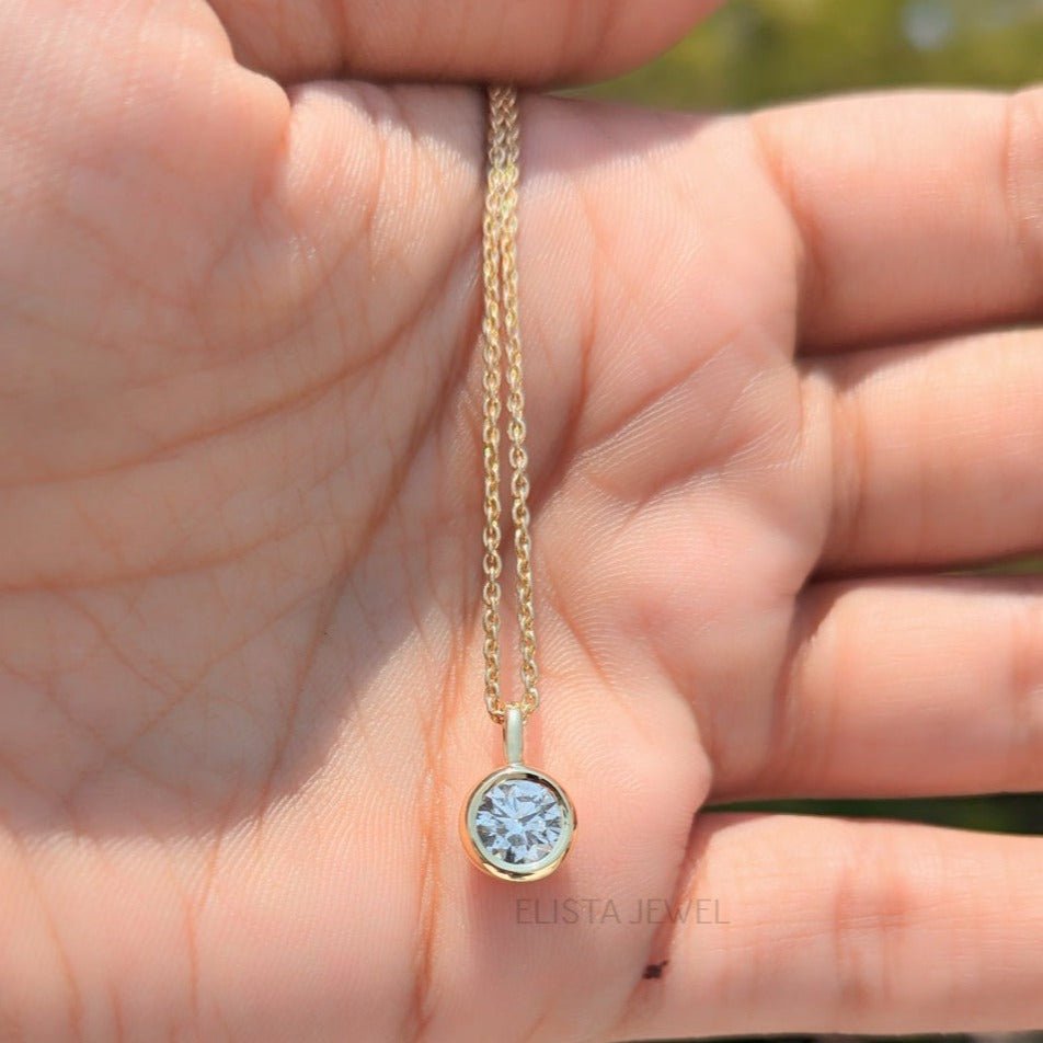 Round Cut Bezel Dainty Pendant in 10K - Front View