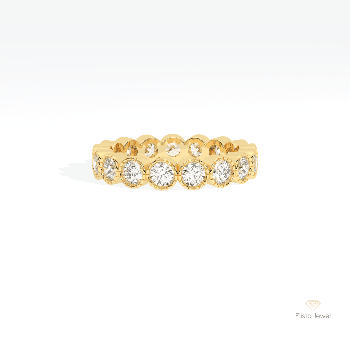 Round Cut Bezel Full Eternity Lab Grown Diamond Band in 14K Yellow Gold - Detail View