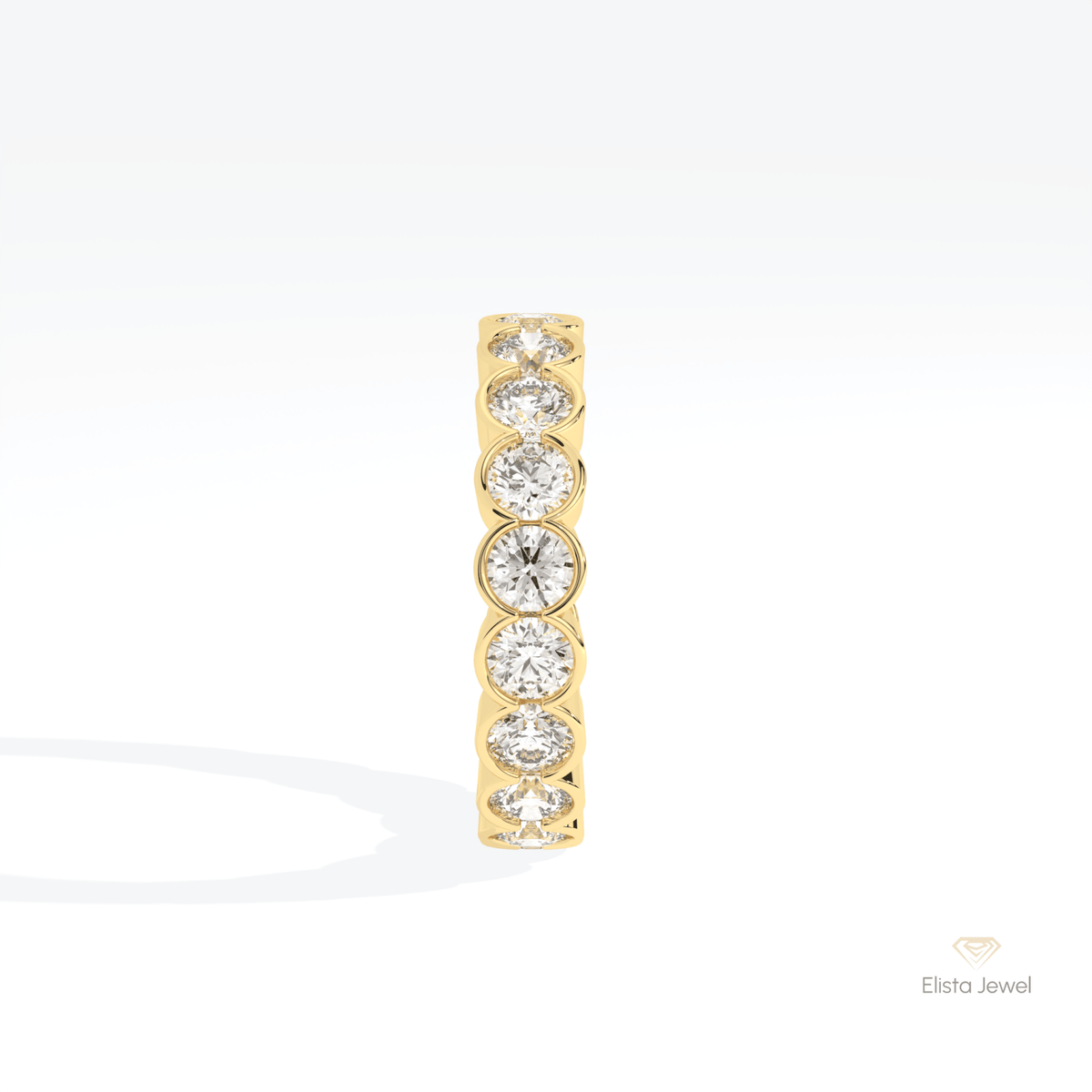 Round Cut Bezel Full Eternity Lab Grown Diamond Band in 14K White Gold - Top View