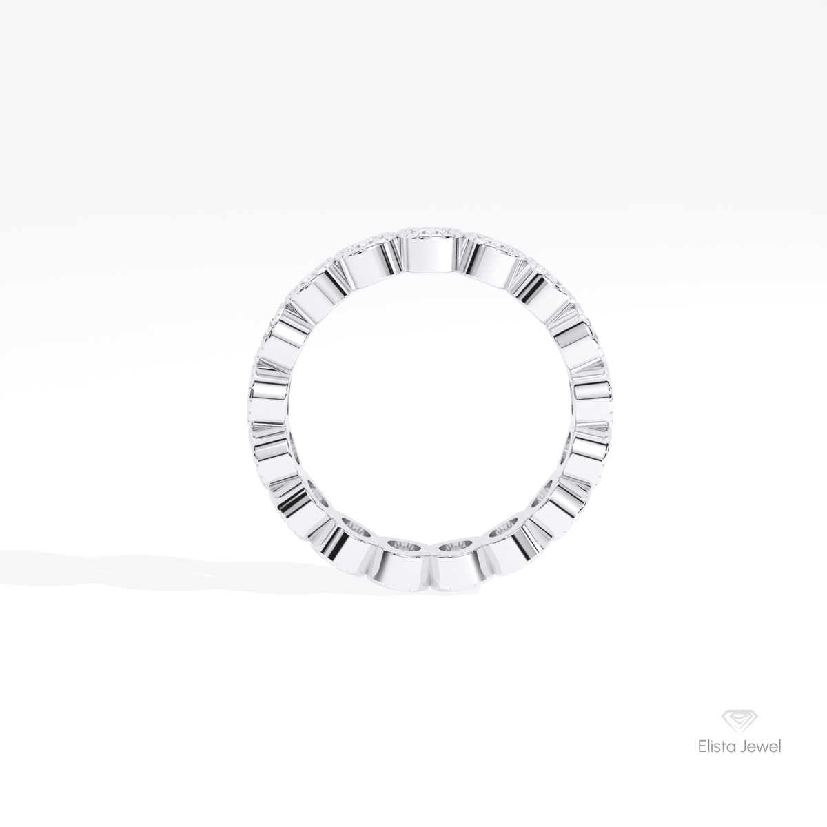 Round Cut Bezel Full Eternity Lab Grown Diamond Band in 10K Rose Gold - Angled View