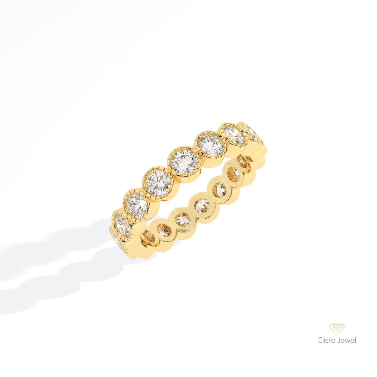 Round Cut Bezel Full Eternity Lab Grown Diamond Band in 14K Rose Gold - Profile View
