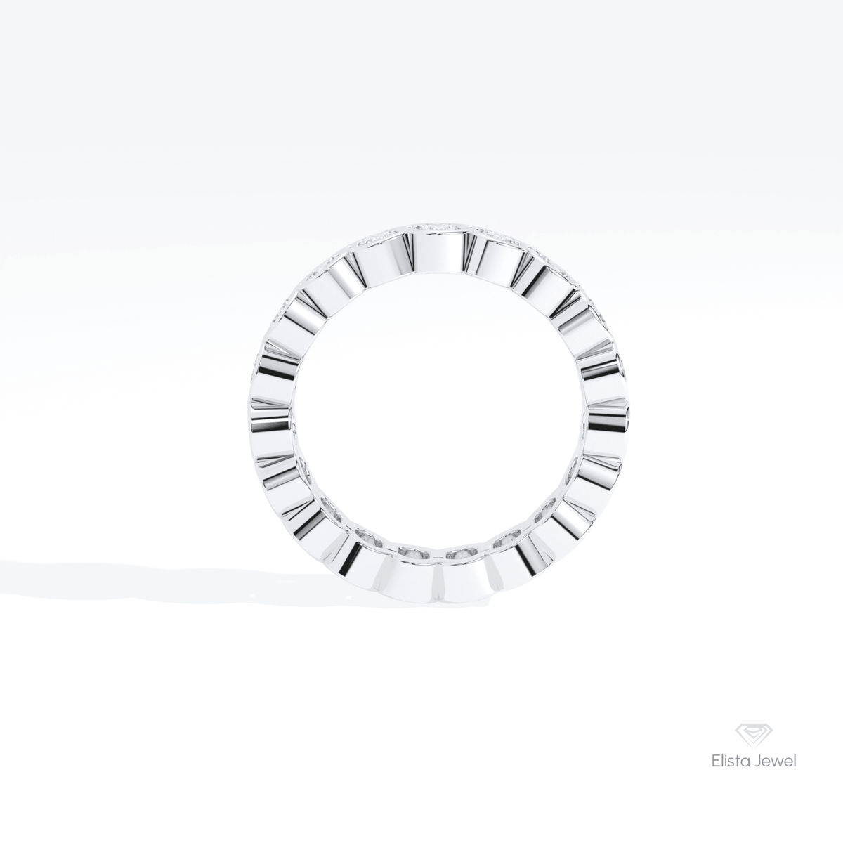 Round Cut Bezel Full Eternity Lab Grown Diamond Band in 18K White Gold - Close-up View