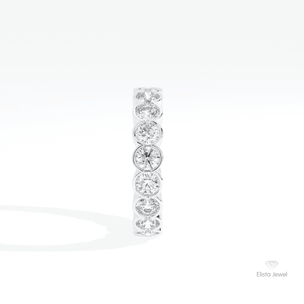 Round Cut Bezel Full Eternity Lab Grown Diamond Band in 18K Yellow Gold - Perspective View