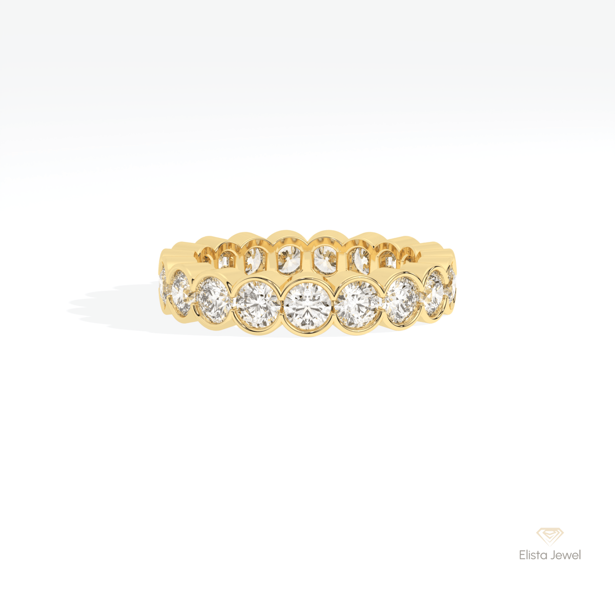 Round Cut Bezel Full Eternity Lab Grown Diamond Band in 10K White Gold - Front View