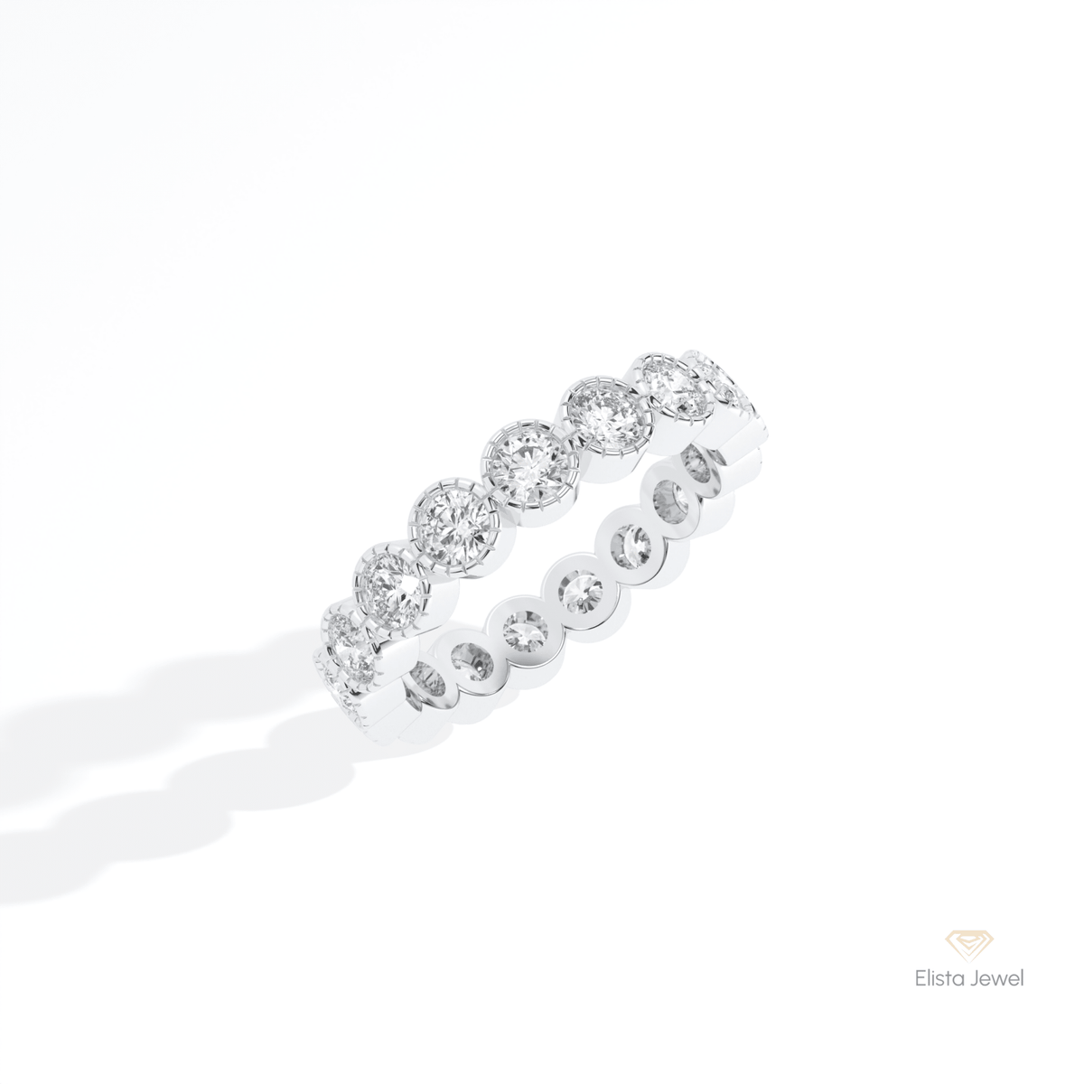 Round Cut Bezel Full Eternity Lab Grown Diamond Band in 10K Yellow Gold - Side View