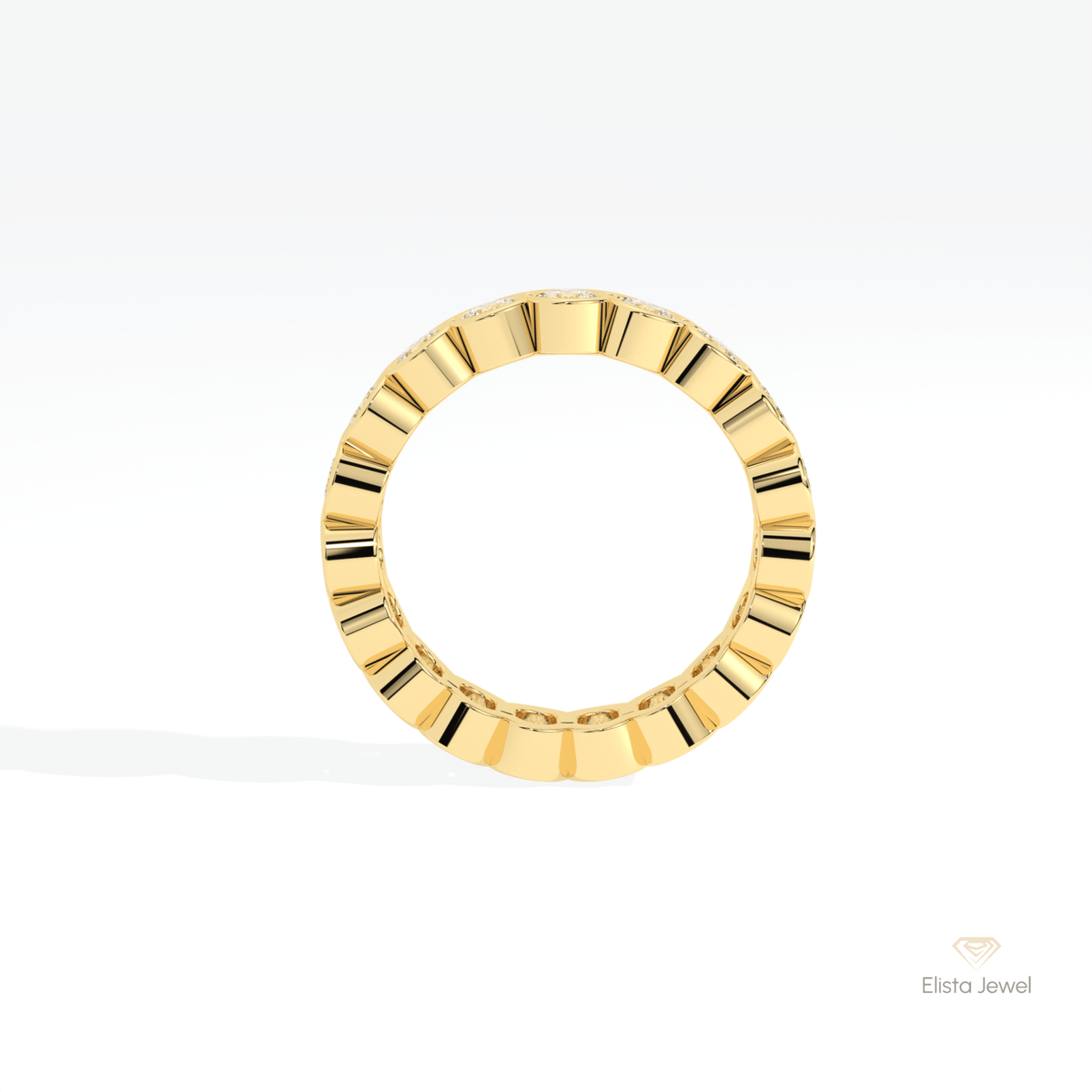 Round Cut Bezel Full Eternity Lab Grown Diamond Band in 10K Rose Gold - Angled View