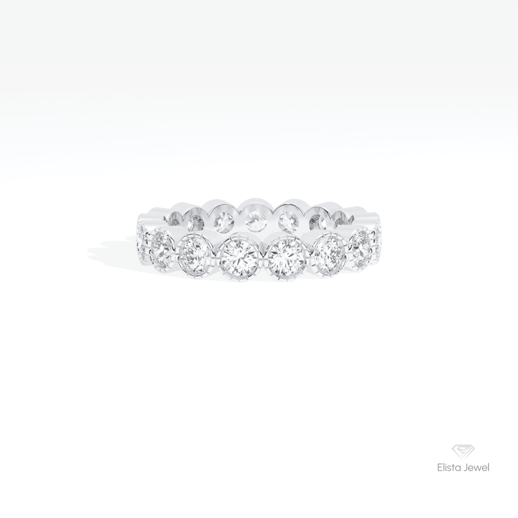 Round Cut Bezel Full Eternity Lab Grown Diamond Band in 10K White Gold - Front View