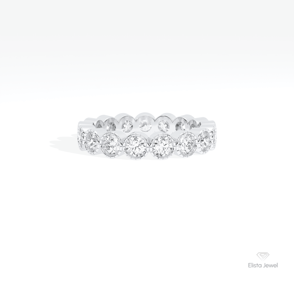 Round Cut Bezel Full Eternity Lab Grown Diamond Band in 10K White Gold - Front View