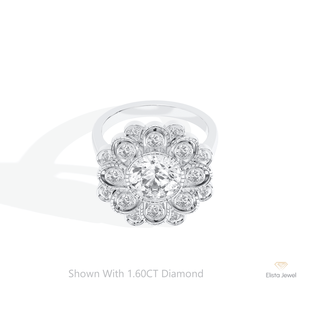 Round Cut Bezel Halo Lab Grown Diamond Ring in 18K Rose Gold - Ring on Hand View