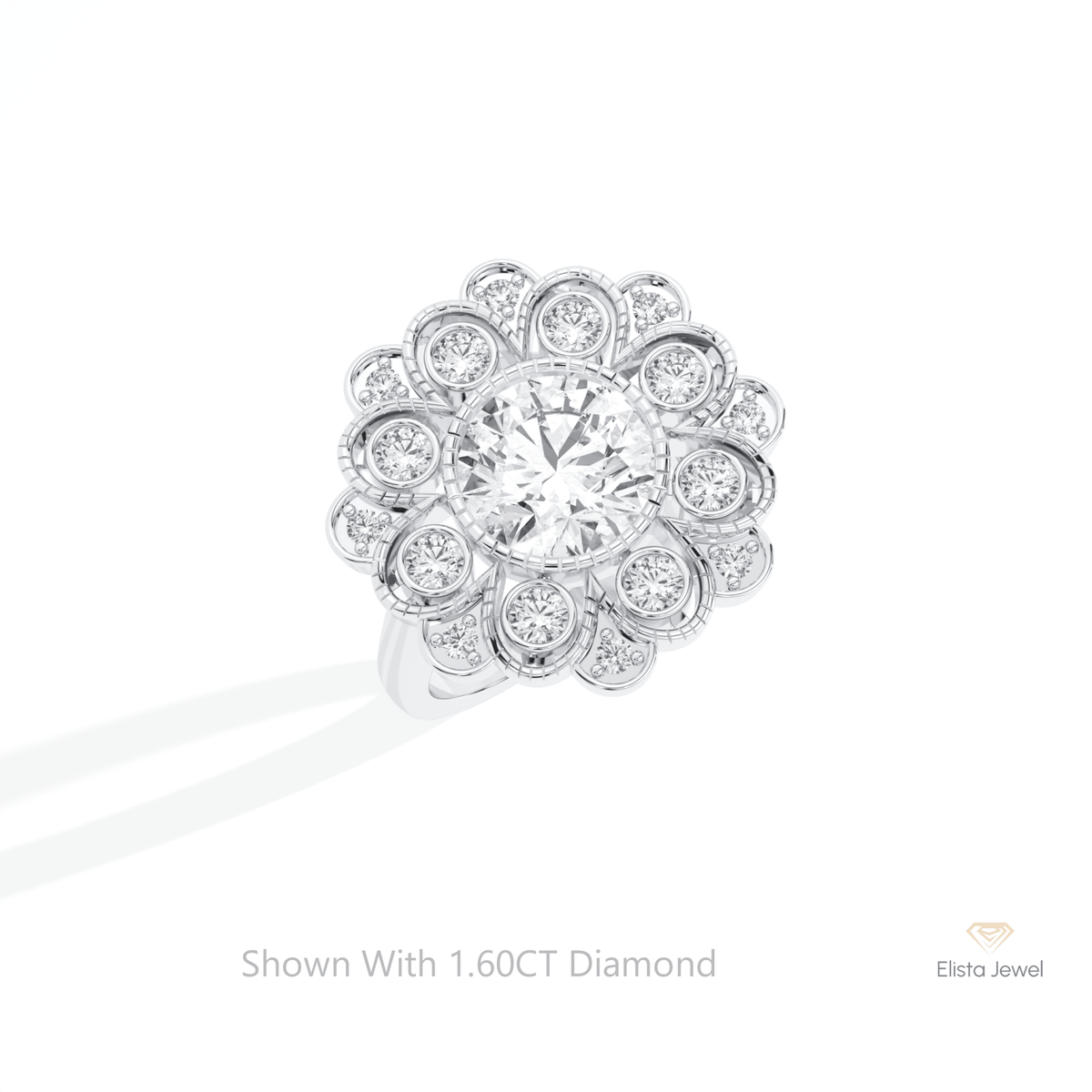Round Cut Bezel Halo Lab Grown Diamond Ring in Platinum - Lifestyle View
